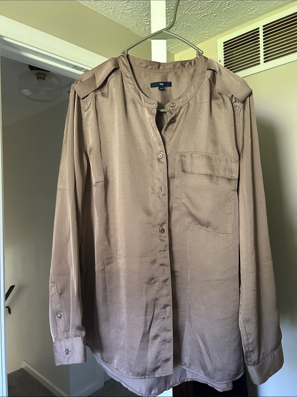 GAP Woman’s Button-Down Shirt in Taupe Brown